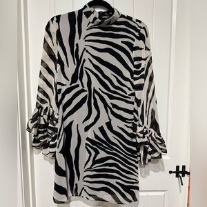 Zebra Print Ruffle Sleeve Women's Top
